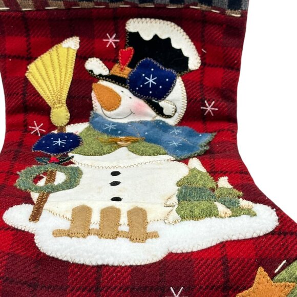 Vintage Christmas Stocking With Snowman Button Accents 18" Holiday Decoration - Picture 3 of 11